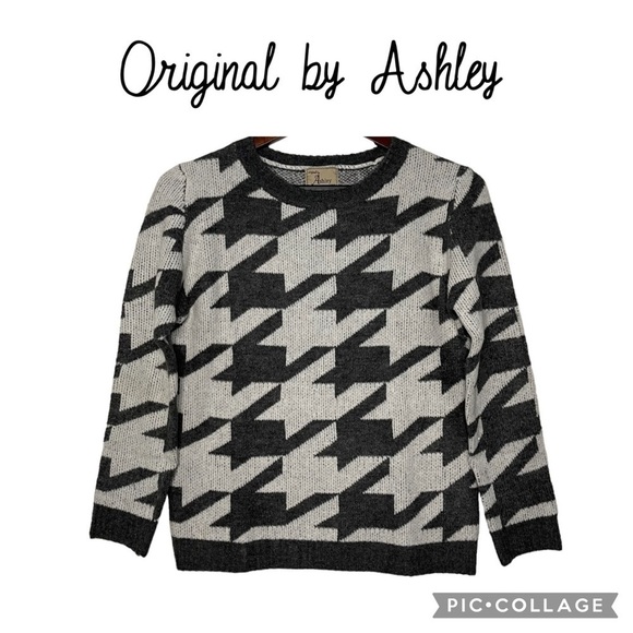 Ashley houndstooth knitted sweater gray white size M NWT - Picture 1 of 10